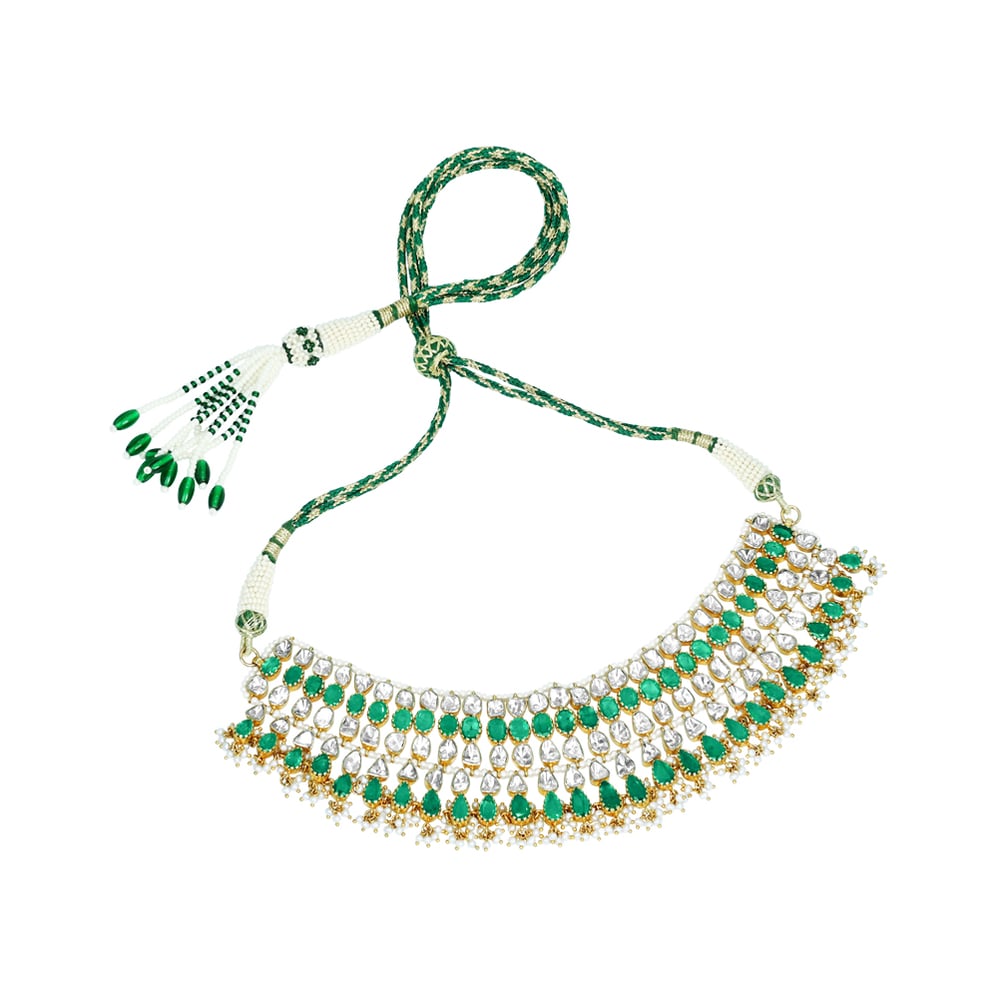 Polki and Emerald Necklace with Open Setting